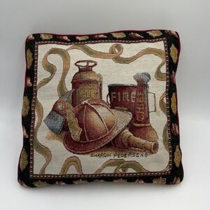 Sharon Pedersen Firefighter Themed Tapestry Throw Pillow Red Fireman Water Hose